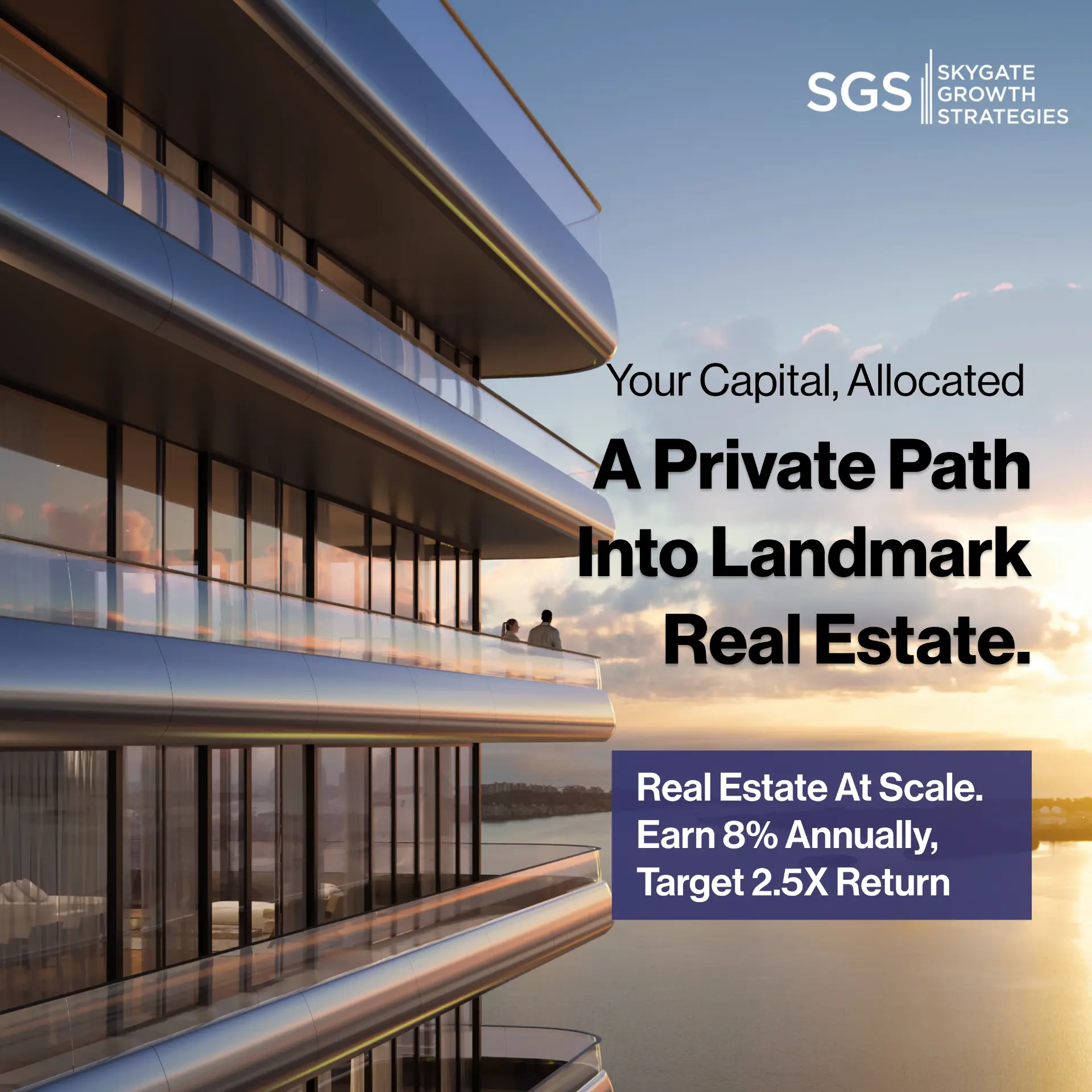 Static 03 · terrace detail at sunset, dark type treatment