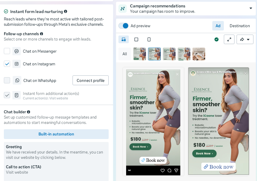 Ad preview · Placement & destination