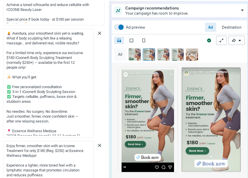 Ad setup · Primary text variations