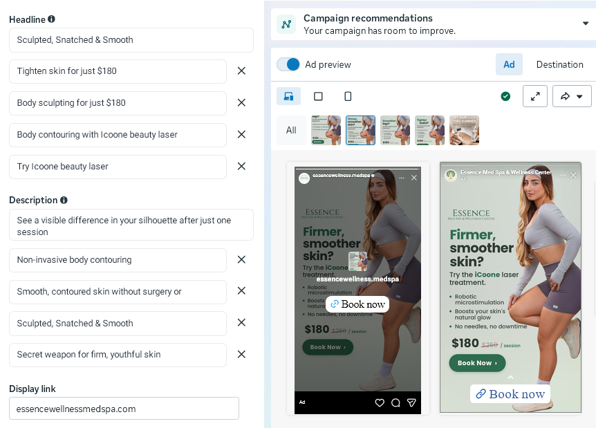 Ad setup · Headline variations