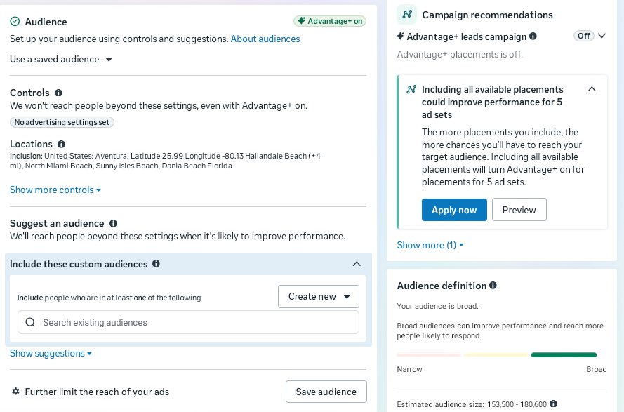 Ads Manager · Audience & locations
