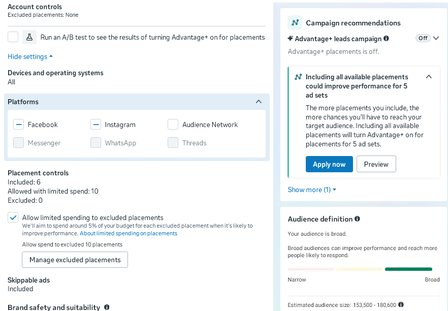 Ads Manager · Placements