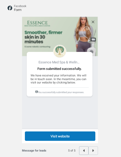 Instant form · Step 5: Confirmation & website